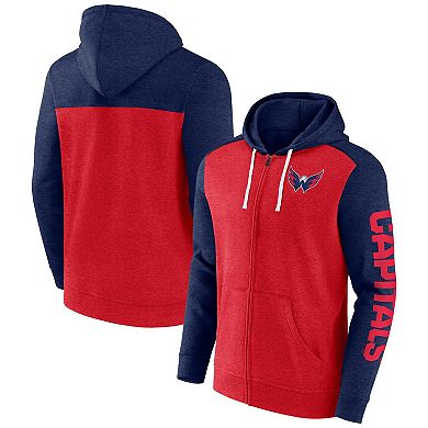 Men's Fanatics Branded Heather Red Washington Capitals Down and Distance Full-Zip Hoodie