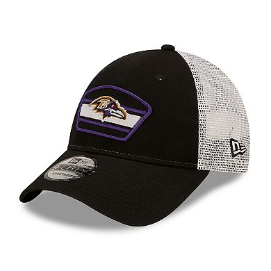 Men's New Era Black/White Baltimore Ravens Logo Patch Trucker 9FORTY Snapback Hat