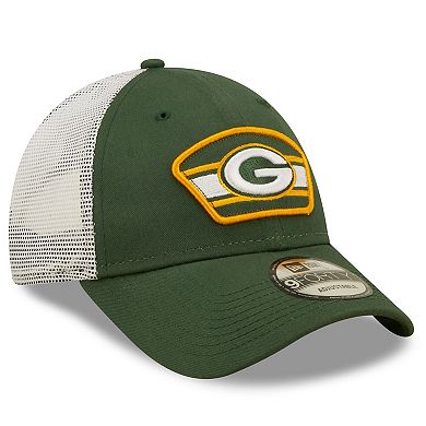 Men's New Era Green/White Green Bay Packers Logo Patch Trucker 9FORTY Snapback Hat