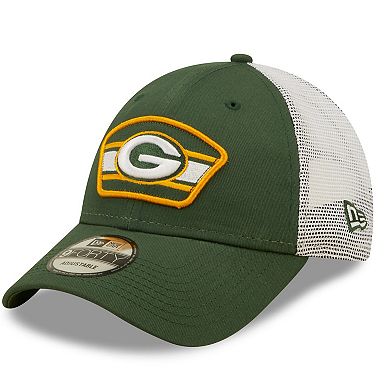 Men's New Era Green/White Green Bay Packers Logo Patch Trucker 9FORTY Snapback Hat