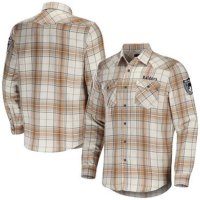 Men's NFL x Darius Rucker Collection by Fanatics Tan Las Vegas Raiders Flannel Long Sleeve Button-Up Shirt