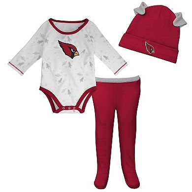 Newborn & Infant White/Cardinal Arizona Cardinals Dream Team Bodysuit Pants & Hat Set