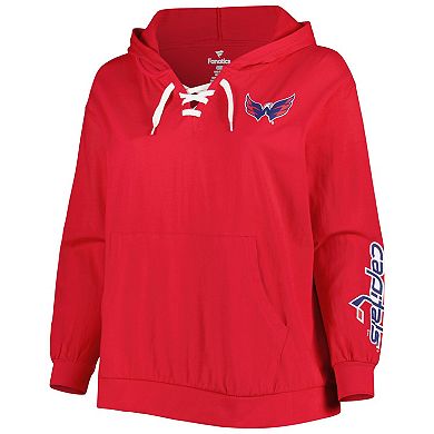 Women's Red Washington Capitals Plus Size Lace-Up Pullover Hoodie