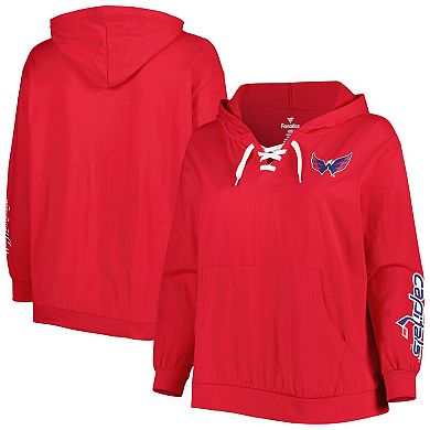 Women's Red Washington Capitals Plus Size Lace-Up Pullover Hoodie