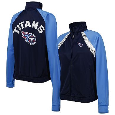 Women's G-III 4Her by Carl Banks Navy/Light Blue Tennessee Titans Confetti Raglan Full-Zip Track Jacket