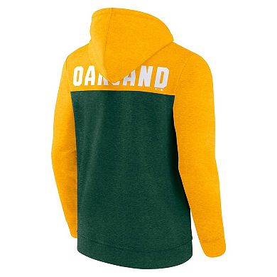 Men's Fanatics Branded Heathered Green/Heathered Gold Oakland Athletics Blown Away Full-Zip Hoodie
