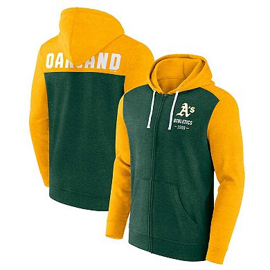 Men's Fanatics Branded Heathered Green/Heathered Gold Oakland Athletics Blown Away Full-Zip Hoodie