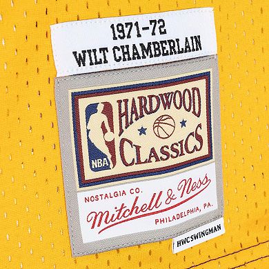 Men's Mitchell & Ness Wilt Chamberlain Purple/Gold Los Angeles Lakers Hardwood Classics 1971-72 Split Swingman Jersey