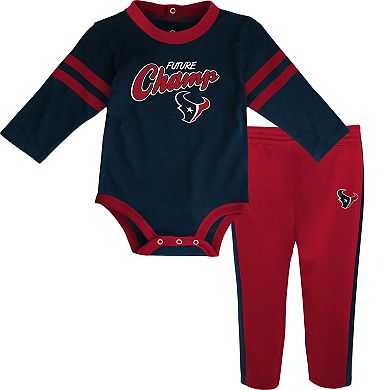 Infant Navy/Red Houston Texans Little Kicker Long Sleeve Bodysuit & Pants Set