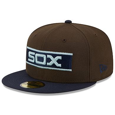 Men's New Era Brown/Navy Chicago White Sox  Comiskey Park 75th Anniversary Walnut 9FIFTY Fitted Hat