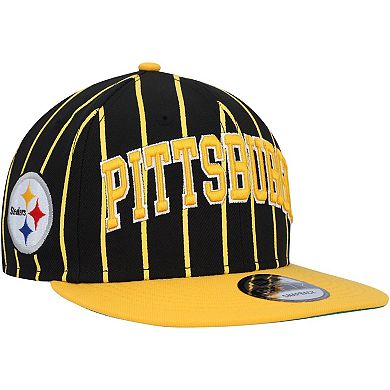Men's New Era Black/Gold Pittsburgh Steelers Pinstripe City Arch 9FIFTY Snapback Hat