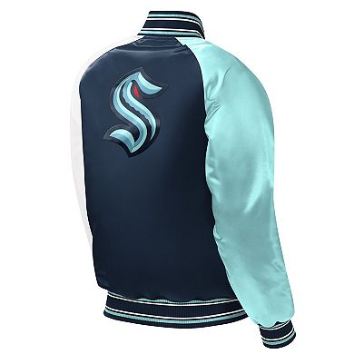 Youth Starter Deep Sea Blue Seattle Kraken Raglan Full-Snap Varsity Jacket