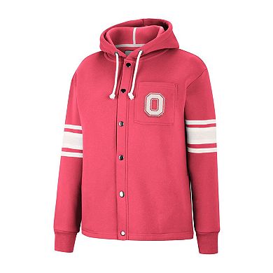 Women's Colosseum Scarlet Ohio State Buckeyes Mia Striped Full-Snap Hoodie Jacket