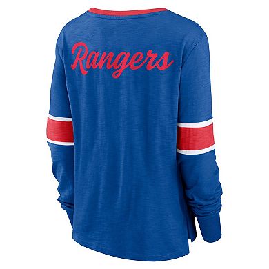 Women's Fanatics Blue New York Rangers Effervescent Exclusive Lace-Up Long Sleeve T-Shirt
