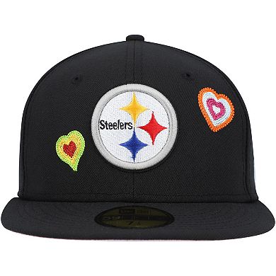 Men's New Era Black Pittsburgh Steelers Chain Stitch Heart 59FIFTY Fitted Hat