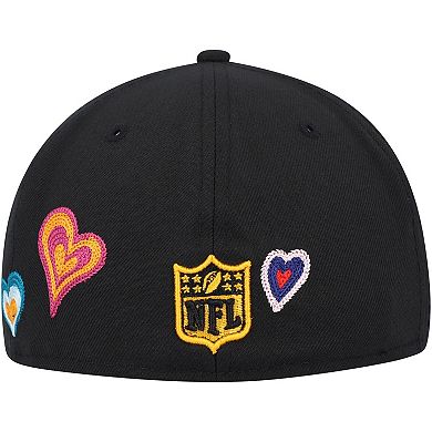 Men's New Era Black Pittsburgh Steelers Chain Stitch Heart 59FIFTY Fitted Hat