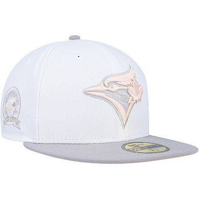 Men's New Era White/Gray Toronto Blue Jays 40th Anniversary Side Patch Peach Undervisor 59FIFTY Fitted Hat
