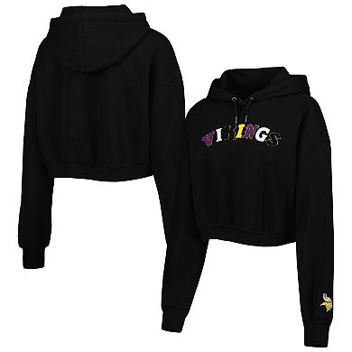 Women's The Wild Collective Black Minnesota Vikings Cropped Pullover Hoodie