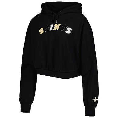 Women's The Wild Collective Black New Orleans Saints Cropped Pullover Hoodie