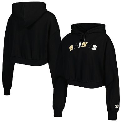 Women's The Wild Collective Black New Orleans Saints Cropped Pullover Hoodie