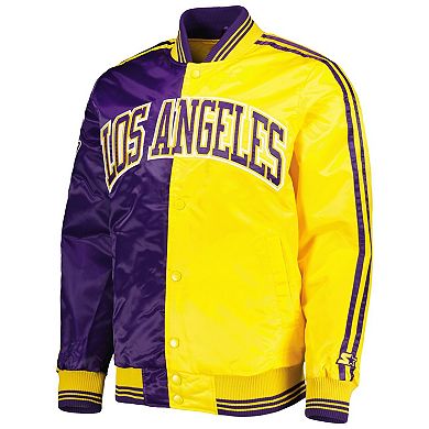 Men's Starter Purple/Gold Los Angeles Lakers Fast Break Satin Full-Snap Jacket