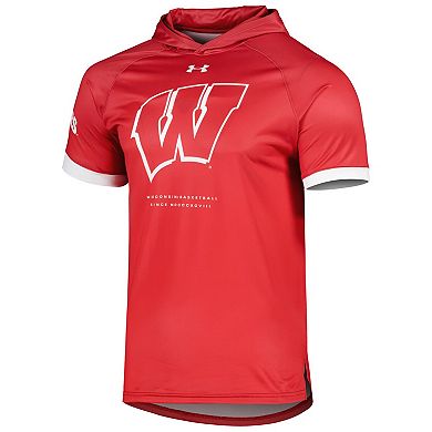 Men's Under Armour Red Wisconsin Badgers On-Court Raglan Hoodie T-Shirt
