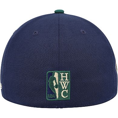 Men's Mitchell & Ness Navy/Green New York Knicks 70th Anniversary Hardwood Classics Grassland Fitted Hat