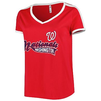 Women's Soft as a Grape Red Washington Nationals Plus Size V-Neck T-Shirt