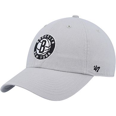 Men's '47 Gray Brooklyn Nets Team Logo Clean Up Adjustable Hat