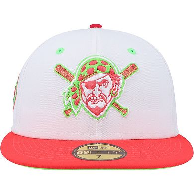 Men's New Era White/Coral Pittsburgh Pirates Three Rivers Stadium 30th Anniversary Strawberry Lolli 59FIFTY Fitted Hat