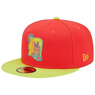 Men's New Era Red/Neon Green Detroit Tigers 1968 World Series Champions  Lava Highlighter Combo 59FIFTY Fitted Hat