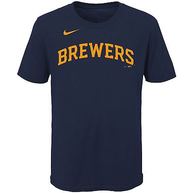 Youth Nike Christian Yelich Navy Milwaukee Brewers Player Name & Number T-Shirt