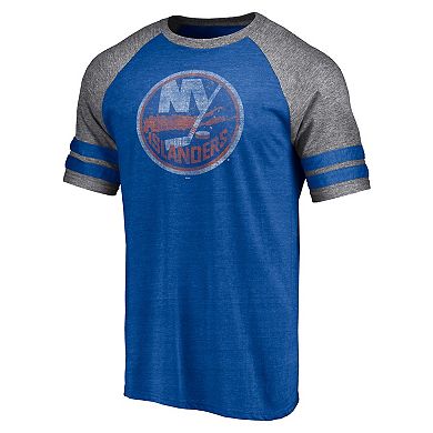 Men's Fanatics Branded Heather Royal New York Islanders Two-Stripe Raglan Tri-Blend T-Shirt