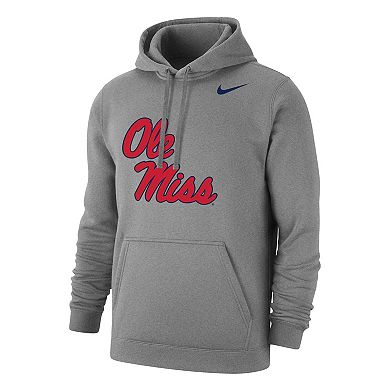 Men's Nike Heather Gray Ole Miss Rebels Logo Club Pullover Hoodie