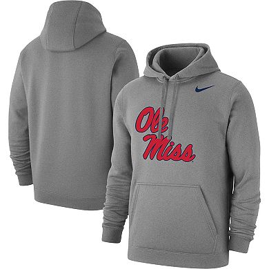 Men's Nike Heather Gray Ole Miss Rebels Logo Club Pullover Hoodie