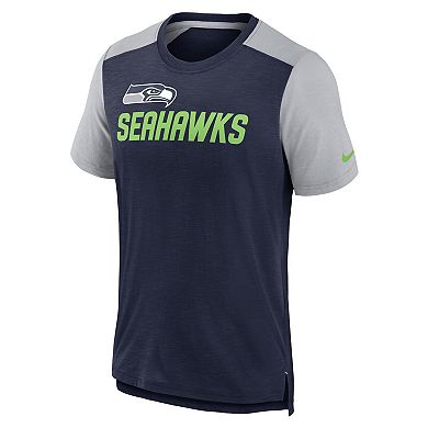 Men's Nike Heathered College Navy/Heathered Gray Seattle Seahawks Color Block Team Name T-Shirt