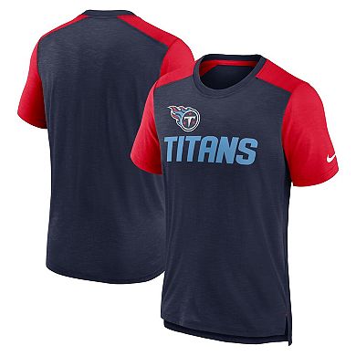 Men's Nike Heathered Navy/Heathered Red Tennessee Titans Color Block Team Name T-Shirt