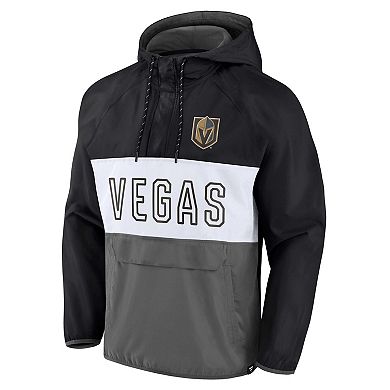 Men's Fanatics Branded Black/Gray Vegas Golden Knights Backhand Shooter Defender Anorak Raglan Hoodie Quarter-Zip Jacket