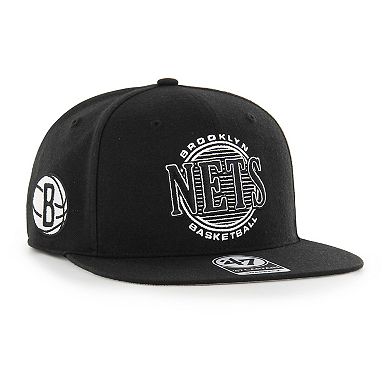 Men's '47 Black Brooklyn Nets High Post Captain Snapback Hat