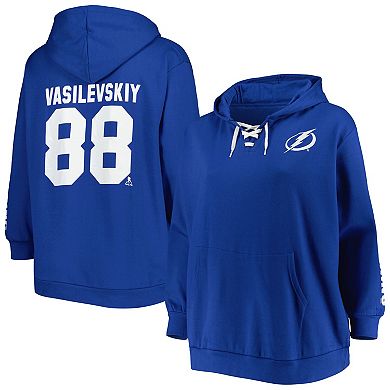 Women's Andrei Vasilevskiy Royal Tampa Bay Lightning Plus Size Lace-Up V-Neck Pullover Hoodie