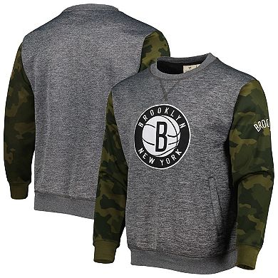 Men's Fanatics Branded Heather Charcoal Brooklyn Nets Camo Stitched Sweatshirt