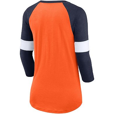 Women's Nike Denver Broncos Heathered Orange/Heathered Navy Football Pride Slub 3/4 Raglan Sleeve T-Shirt