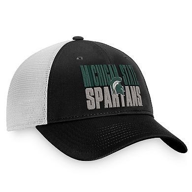 Men's Top of the World Black/White Michigan State Spartans Stockpile Trucker Snapback Hat