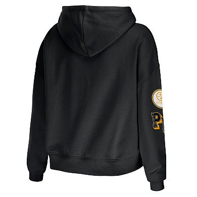 Women's WEAR by Erin Andrews Black Pittsburgh Steelers Plus Size Modest Cropped Pullover Hoodie