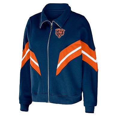 Women's WEAR by Erin Andrews Navy Chicago Bears Plus Size Yarn Dye Stripe Full-Zip Jacket