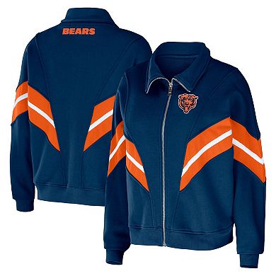 Women's WEAR by Erin Andrews Navy Chicago Bears Plus Size Yarn Dye Stripe Full-Zip Jacket