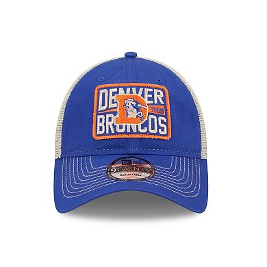 Men's New Era Royal/Natural Denver Broncos Historic Logo Devoted Trucker 9TWENTY Snapback Hat