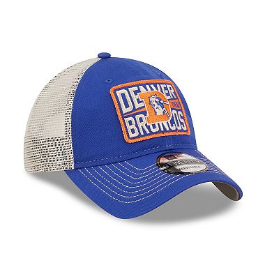 Men's New Era Royal/Natural Denver Broncos Historic Logo Devoted Trucker 9TWENTY Snapback Hat