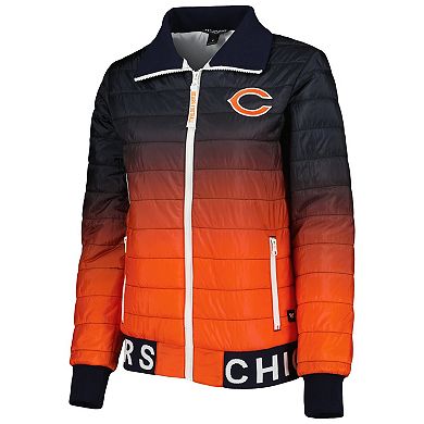 Women's The Wild Collective Navy/Orange Chicago Bears Color Block Full-Zip Puffer Jacket