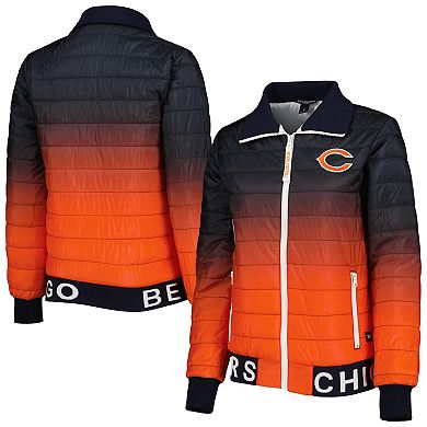 Women's The Wild Collective Navy/Orange Chicago Bears Color Block Full-Zip Puffer Jacket